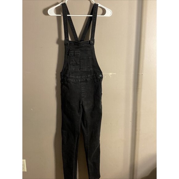 Free People Sz 24" Waist Black Overall Jeans Side Zip/Button Skinny Leg - Picture 1 of 12